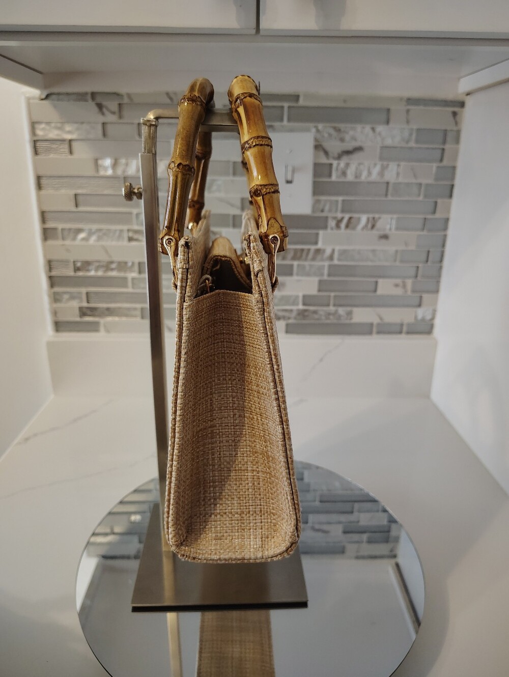NWT Tommy Bahama Woven Straw Tote w/ Bamboo Handles - Picture 3 of 9